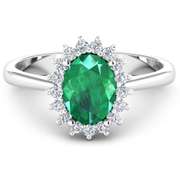 Solid 14 Kt White Gold Emerald Diamond Ring