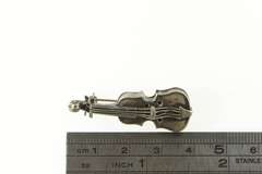 Sterling Silver 3D Ornate Violin Music Stringed Instrument Pin/Brooch