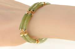 14K Yellow Gold Carved Jadeite Chinese Happiness Symbol Bracelet