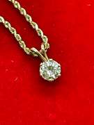 CERTIFIED 14K GOLD ROPE CHAIN WITH A DIAMOND PENDANT