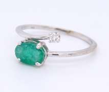 Favorite White Gold Oval Emerald and Diamond open Ring
