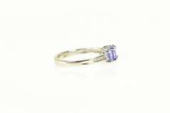 14K White Gold Oval Tanzanite Three Stone Diamond Accent Ring