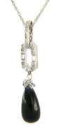Gorgeous 0.20ctw Diamond and Onyx Art Deco Pendant Necklace