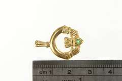 14K Yellow Gold Emerald Claddagh Celtic Traditional Loyalty Pendant