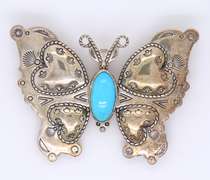 Vintage 925 Sterling Silver Signed Turquoise Butterfly Pendant Brooch
