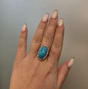 Vintage 14k White gold ring with Turquoise and Diamond