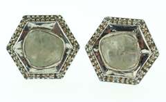 Flashy Silver Earrings Stamped with Mine Cut Diamond and Diamond Accents