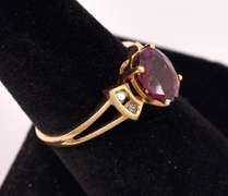 Ravishing Rhodolite Garnet and Diamont Ring in Yellow Gold