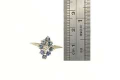 14K White Gold Squared Sapphire Diamond Halo Cluster Ring