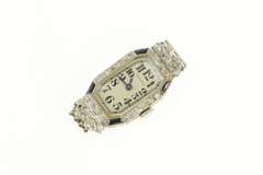Platinum Longines Art Deco Diamond Sapphire Bow Watch