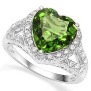 STERLING RING 10 MM HEART CUT CREATED EMERALD RING