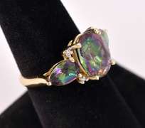 Marvelous Mystic Topaz and Diamond Ring in 14K Yellow Gold