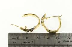 14K Yellow Gold Two Tone Bar Design Oval Statement Hoop Earrings