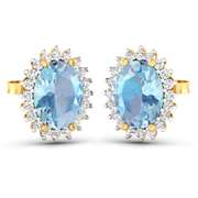 14 Kt Gold Aquamarine Diamond Earrings
