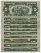 10 Series of 1928 Small size $2 Red Seal Notes in circ