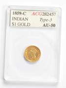1859-C $1 Indian Princess Head Gold Dollar Piece - Type-3