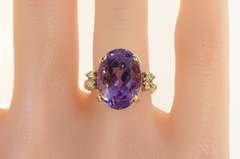 14K Yellow Gold Oval Amethyst Diamond Accent Cocktail Ring