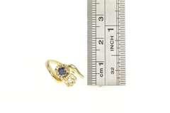 14K Yellow Gold Diamond Sapphire 1950's Two Stone Bypass Ring
