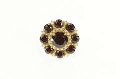 14K Yellow Gold 5.50 Ctw Garnet Seed Pearl Round Cocktail Ring