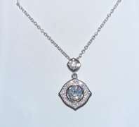 Sterling Silver & simulated diamond Cushion shape Dancing stone Pendant