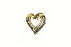 14K Yellow Gold Princess Sapphire Diamond Classic Heart Pendant