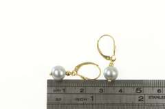 14K Yellow Gold 7.8mm Grey Pearl Dangle Lever Back Earrings
