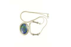 Sterling Silver Malachite Included Lapis Oval Cabochon Necklace