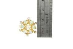 14K Yellow Gold Victorian Style Opal Diamond Flower Cluster Ring