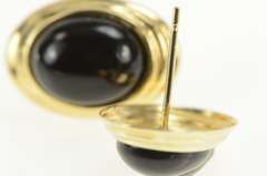 14K Yellow Gold Oval Black Onyx Grooved Cabochon Stud Earrings