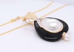 Favorite Pearl Mabe and Black Onyx Pendant Enhancer on Chain