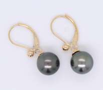 Gorgeous Yellow Gold Tahitian Black Pearl Dangle Earrings