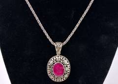 Sterling Necklace With Ruby Pendant