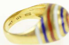 18K Yellow Gold Red White Blue Enamel Target Domed Circle Ring