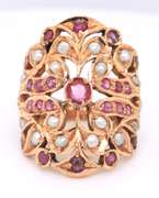 Wonderful Yellow Gold Indian Style Ruby and Diamond Wide Ring