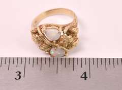 Gorgeous Leaf and Vine Opal Ring in 14K Yellow Gold