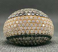 18K TWO TONE DOME RIGHT HAND RING WITH 4.50 CARATS T.W. OF BLACK AND WHITE DIAMONDS