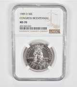 MS70 1989-D Congress Bicentennial Commemorative Half Dollar Graded NGC