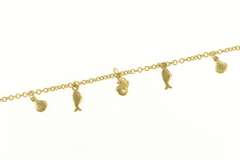 14K Yellow Gold Sea Shell Fish Ocean Motif Chain Anklet Bracelet