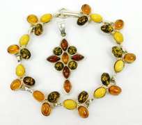 Sterling Amber Cabochon Cross & Bracelet