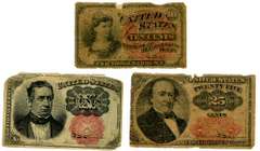 Three Fractional Currency Notes, 4th Issue 10 Cents, 5th Issue 10 Cents, & 5th Issue 25 Cents