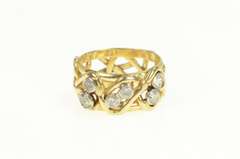 14K Yellow Gold Diamond & Cubic Zirconia Artisan Vine Band Ring