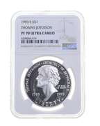 PF70UCAM 1993-S Jefferson Architect Of Democracy Commem. Silver $1 NGC