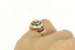 18K Yellow Gold Red White Blue Enamel Target Domed Circle Ring