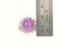 14K White Gold Oval Syn. Star Ruby Cabochon Ornate Cocktail Ring