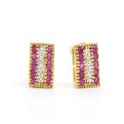 18 Kt Gold Plate Natural Ruby Diamond Earrings