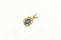 14K Yellow Gold Oval Natural Sapphire Spiral Halo Vintage Pendant