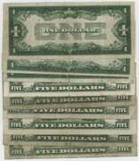 9 Series of 1928 Small Size Notes. 3 $1 and 6 $5 Red Seals