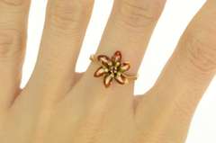 18K Yellow Gold Ruby Ornate Enamel Lily 3D Flower Blossom Ring