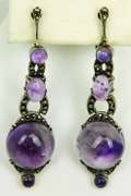 Finest Antique 930 Sterling Amethyst Cabochon Earrings