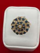 LADIES VINTAGE 14K GOLD DIAMOND AND SAPPHIRE DOME RING